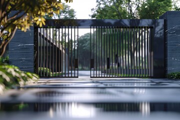 Modern Gated Entrance With Pool