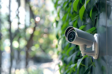 Fototapeten Security Camera Mounted on Green Wall © Ilugram