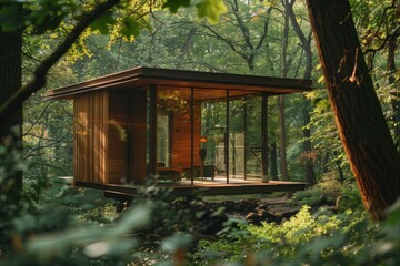 Small Cedar Cabin Amidst Forest
