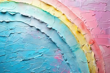 Textured painting of a pastel rainbow on a smooth wall surface. Place for text