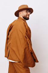 Confident men fashionable adult handsome background young guy person caucasian jacket men model attractive casual