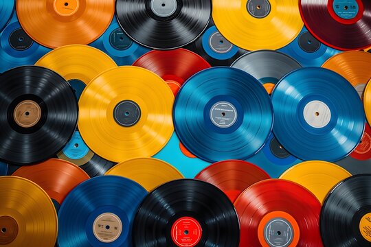Muster von vielen bunten Schallplatten, Konzept retro Musik