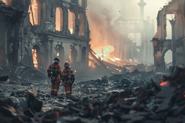 Two Firefighters Survey Devastation