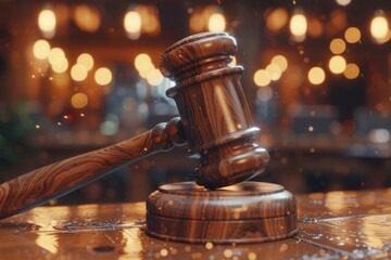 Wooden Judges Hammer on Table