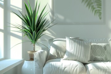 White Couch and Potted Plant in Living Room