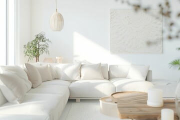 Spacious Living Room With Large White Couch