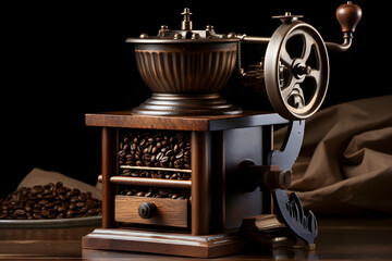 Fototapeta na wymiar Coffee mill for grinding coffee, grinding coffee with a coffee mill