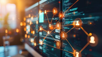 Network data security concept with connected user icons