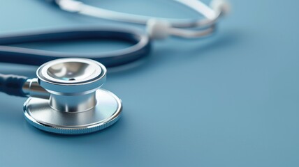 Close-up of a stethoscope on a blue background, symbolizing healthcare and medicine