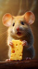 Mouse eating cheese in the desert, eating cheese, mouse eating a piece of cheese