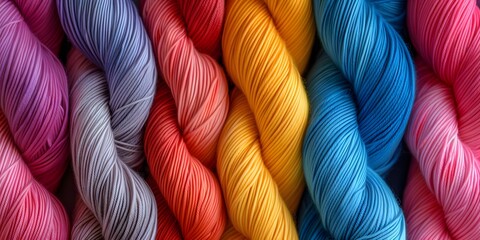 closeup colorful rainbow color wool yarn for knitting - obrazy, fototapety, plakaty
