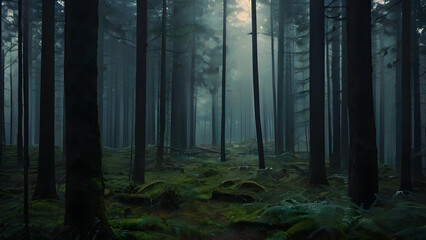 View of the mystical cinematic forest - obrazy, fototapety, plakaty