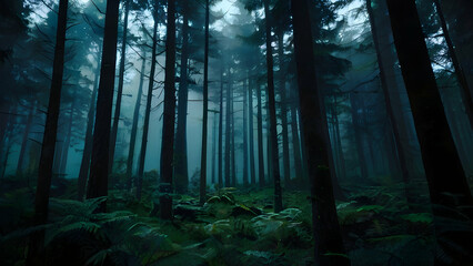 Naklejka premium View of the mystical cinematic forest