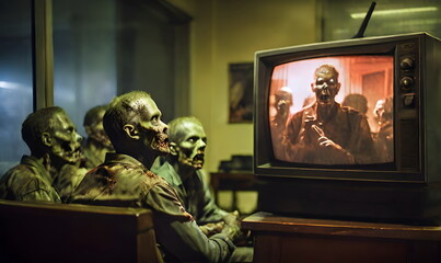 Zombies watching the tv propaganda
