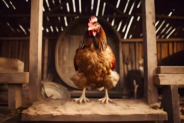 Keuken spatwand met foto chicken rooster, rooster chicken, chicken in the barn, barn chicken © MrJeans