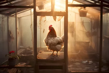 Zelfklevend Fotobehang chicken rooster, rooster chicken, chicken in the barn, barn chicken © MrJeans