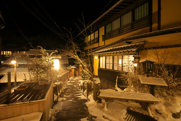 熊本県小国町　黒川温泉の雪景色