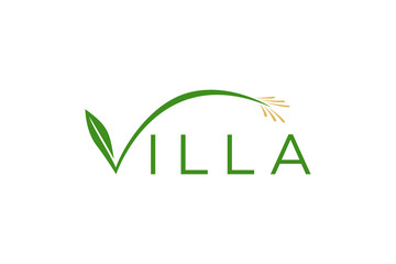 V initial logo green leaf shape with flower illustration icon template, environment friendly, botanical health vegan theme.