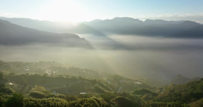 Top view of the mountain under sunset