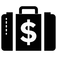 Executive briefcase with a dollar sign in the center, minimalist in outlines in black and white....