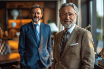 Fototapeta premium Corporate professionals in formal attire engage in lively discussions in an office setting