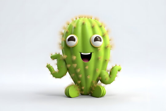 3d rendering cute Fishhook Cactus character