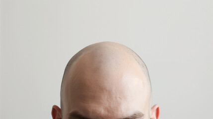 Front Side of a Male Caucasian Bald Head with Alopecia and Hair Loss. Embracing Confidence with Thinning Hair with Plain Background and Room for Copyspace