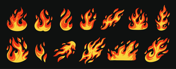 Fire illustration set. Fire collection set. Fire flame illustration.