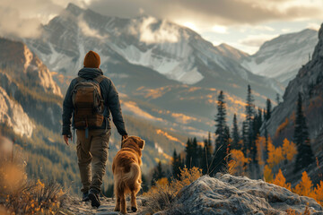 Pet-friendly hiking trails It emphasizes the bond between owner and dog as they travel across beautiful mountainous terrain.