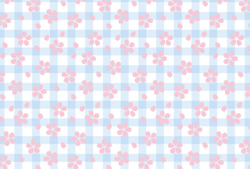 seamless pattern with cherry blossoms and gingham plaid for greeting cards, flyers, social media wallpapers, etc. 