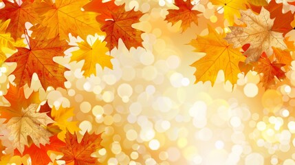 Naklejka na ściany i meble Autumn orange banner with blurred maple leaves, ideal for seasonal designs and fall projects.