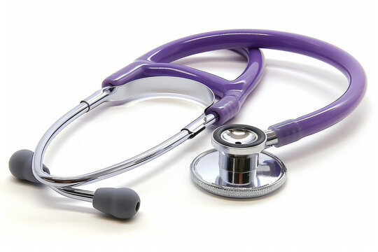 purple stethoscope on white background