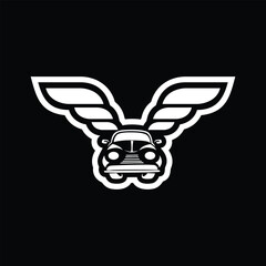 Classic car cartoon logo with wings