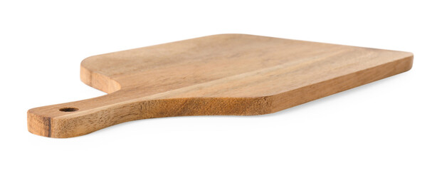 One wooden cutting board on white background