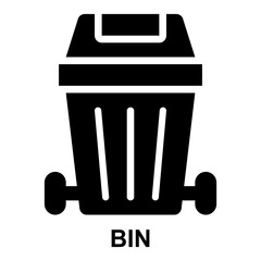 bin, trash can, waste, trash, garbage, disposal expanded solid glyph icon for web mobile app presentation printing