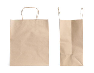 Kraft paper bags with handles isolated on white