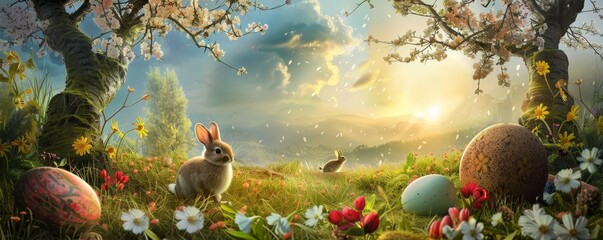 Fototapeta na wymiar Blossoming Springtime Splendor: A Collection of Easter-Themed Wall Art and Prints Celebrating the Joyful Rebirth of Nature
