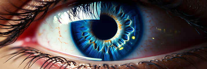 Magnified Beauty: Gazing Into The Depths of A Crystal Clear, Vibrant Blue Human Eye - obrazy, fototapety, plakaty