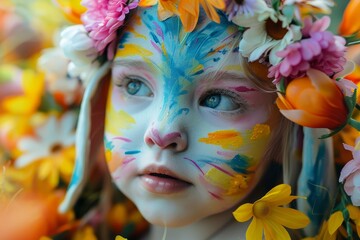 A Joyful Easter Celebration Captured Through the Art of Easter-Themed Face Painting, Featuring Bunnies, Eggs, and Spring Flowers