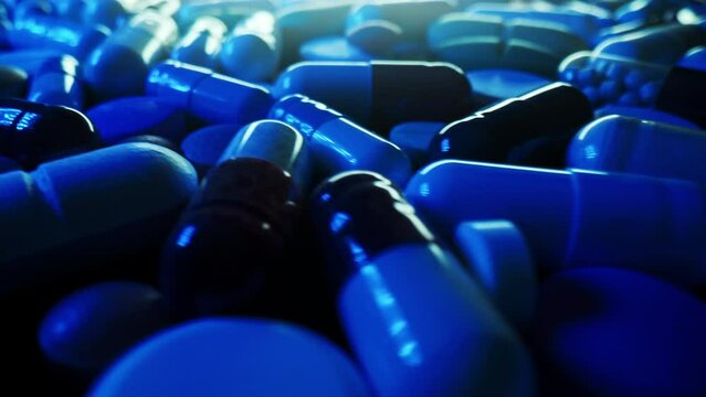 Multicolored tablets and pill capsules. Pain killer, chemistry medicine. Antidepressants, antihistamines, medicine antibiotic