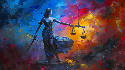 Fototapeta premium The Statue of Justice - lady justice, holding the Law scale for justice.