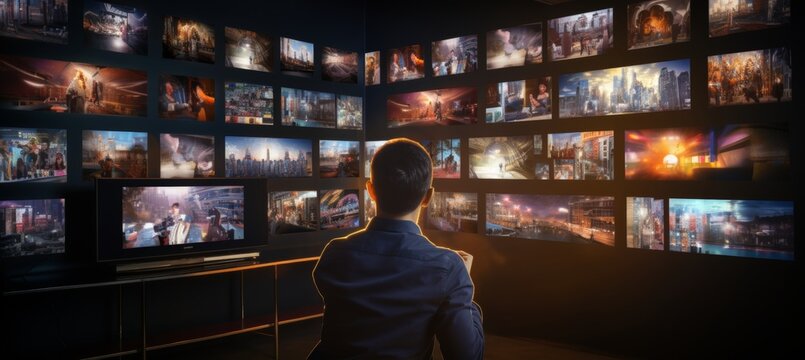 Multimedia background with various web streaming channels for tv and video technology concept