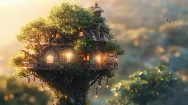 Tree house. seamless looping time-lapse animation video background