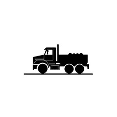 Lowboy Truck Hauling A Gardbage Truck Vector Logo