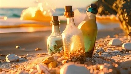 cinematic bottle on beach sand Footage 4k