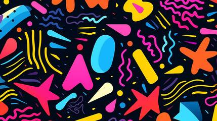 Abstract colorful neon print seamless pattern illustration retro 80s style