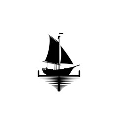 Old Sailing Ship Dock Vector Logo