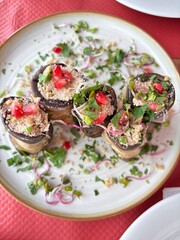 Appetizing eggplant rolls with walnuts