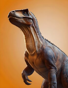 one big and tall dinosaur enjoying and having fun with orange background - copy and blank space to write your text here Generative AI