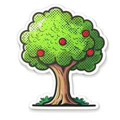 Colorful cartoon pop-art style tree with minimal details